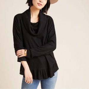 Anthropologie | Maeve Addie Ruffled Hacci Cowlneck Pullover in Black Size Small